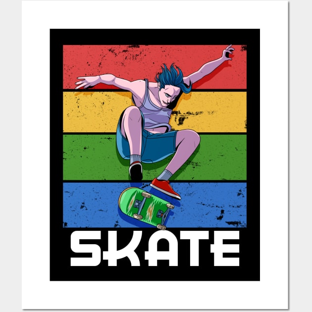 Skateboarding Skater Kickflip Vintage Skate Gift Wall Art by Noseking